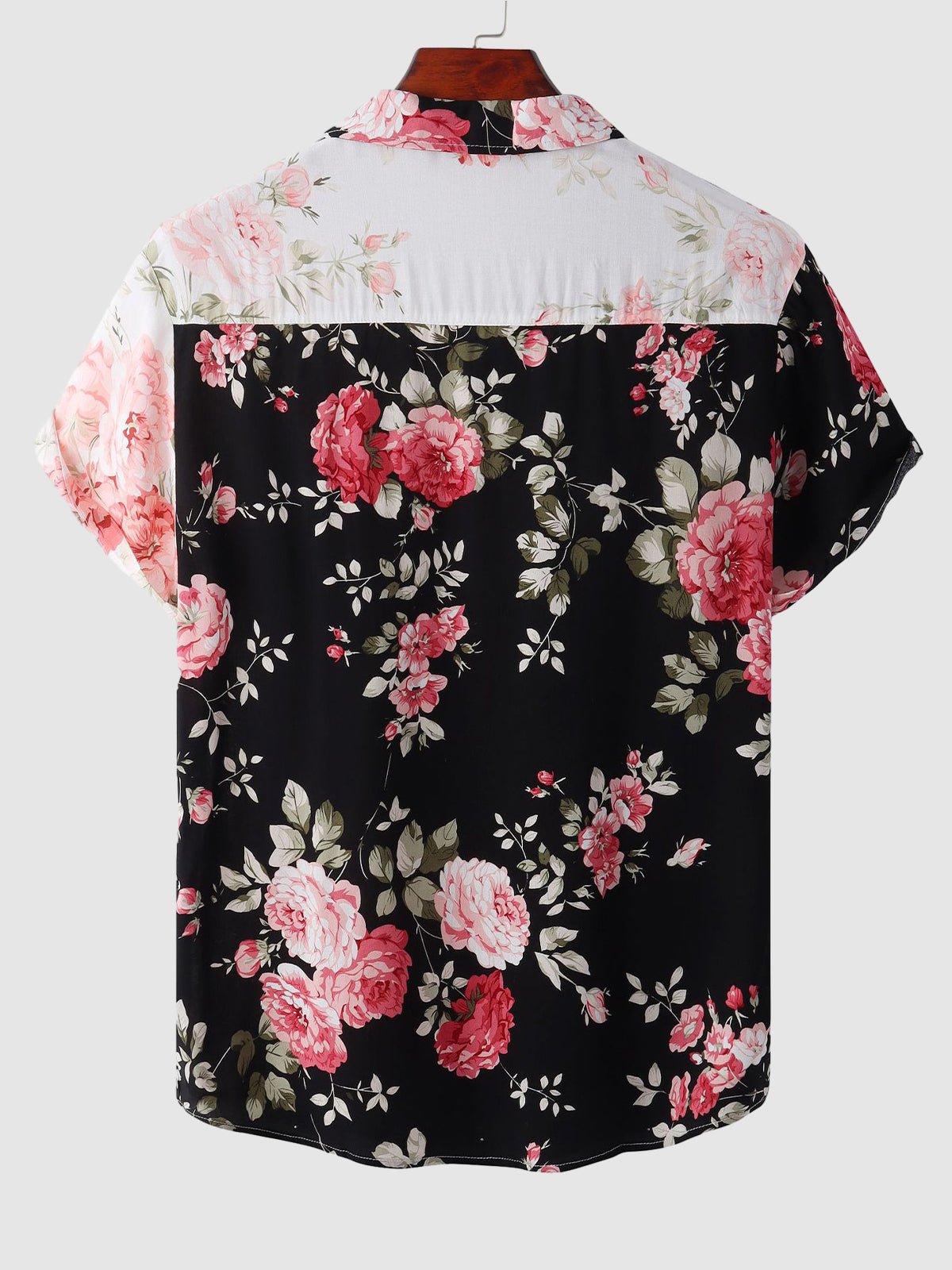 Justin - Men's Hawaiian floral patchwork short-sleeved shirt solid color T-shirt casual shorts set