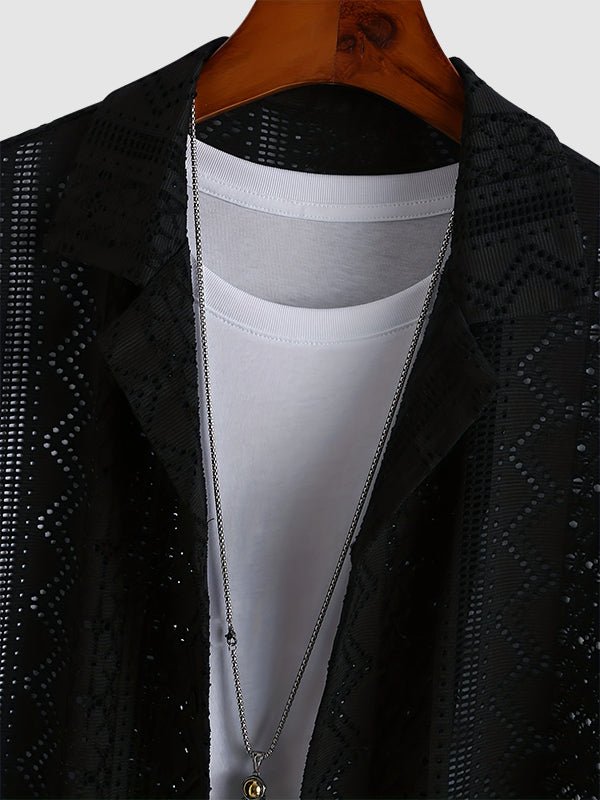 Calvin - Men's knitted hollow casual shirt  shorts set