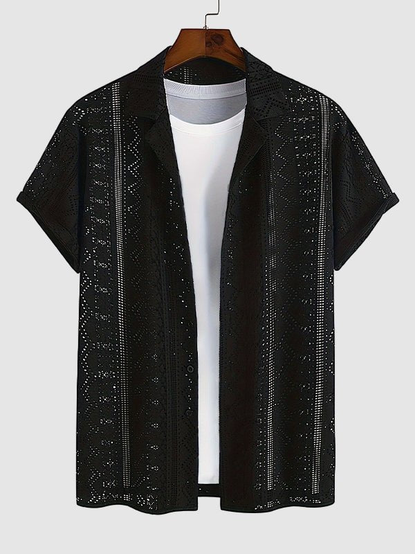Calvin - Men's knitted hollow casual shirt  shorts set