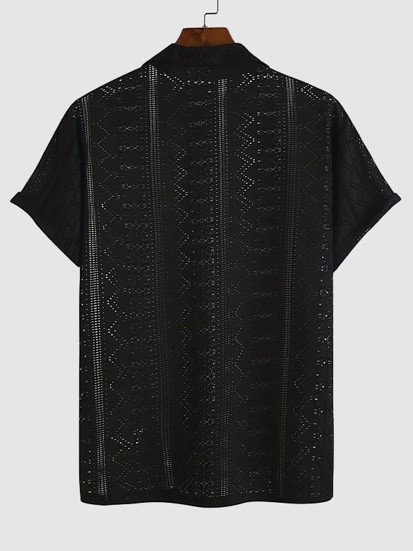 Calvin - Men's knitted hollow casual shirt  shorts set