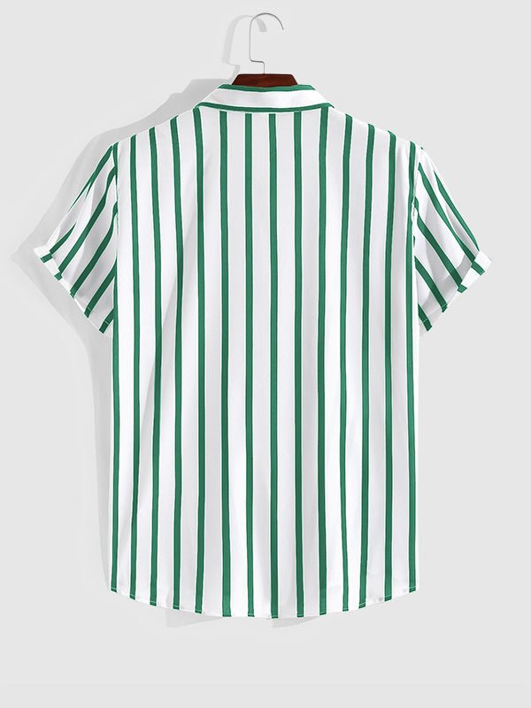 Abraham - Men's printed striped casual short-sleeved shirt shorts set