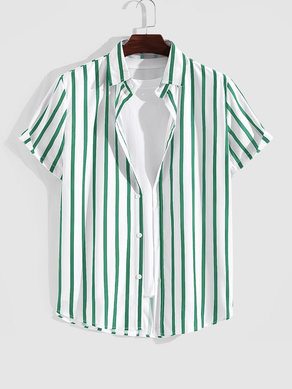Abraham - Men's printed striped casual short-sleeved shirt shorts set