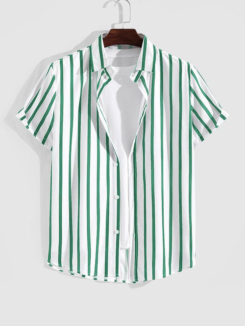 Abraham - Men's printed striped casual short-sleeved shirt shorts set