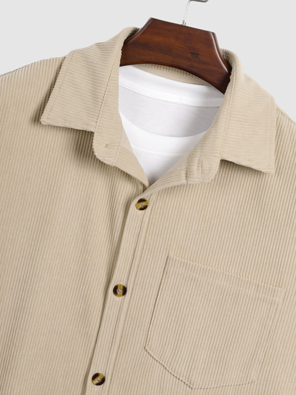 Yan - Men's Retro Corduroy Casual Short Sleeve Shirt Shorts Set