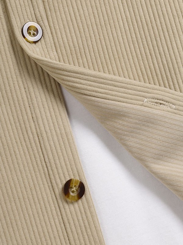 Yan - Men's Retro Corduroy Casual Short Sleeve Shirt Shorts Set