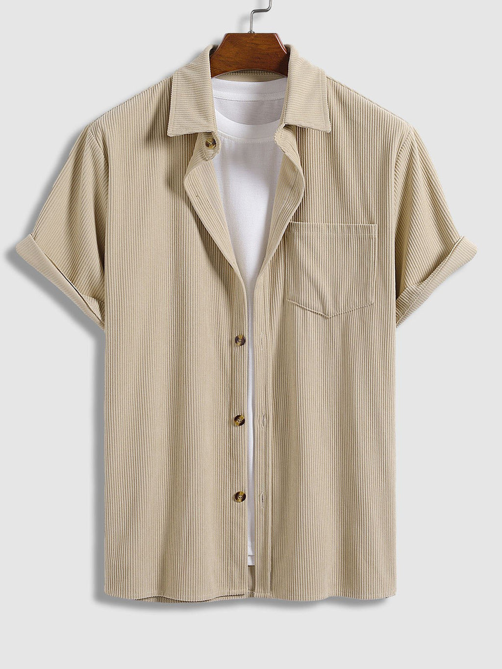 Yan - Men's Retro Corduroy Casual Short Sleeve Shirt Shorts Set