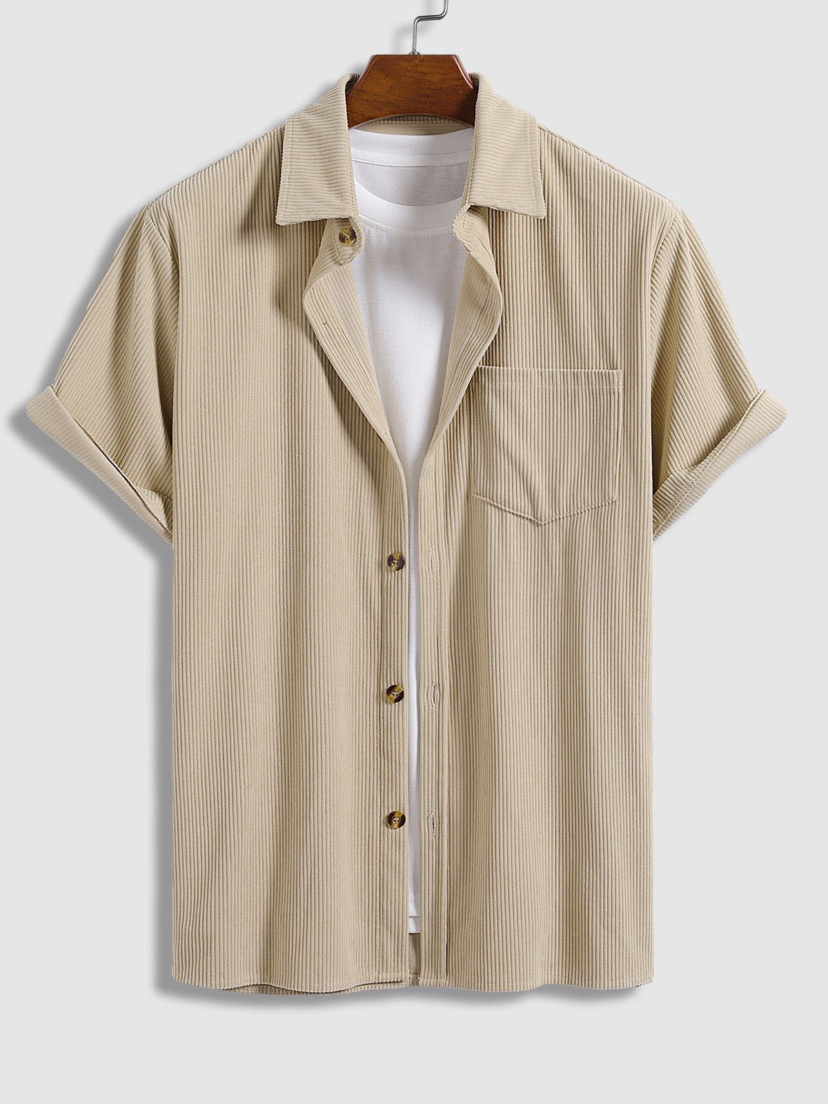 Yan - Men's Retro Corduroy Casual Short Sleeve Shirt Shorts Set