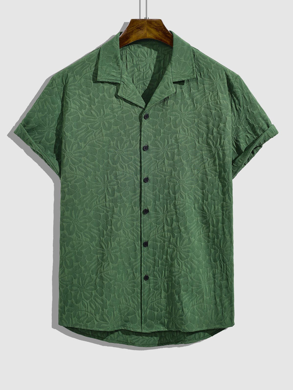 Ganny - Men's retro floral texture Cuban collar button-down shirt casual shorts set