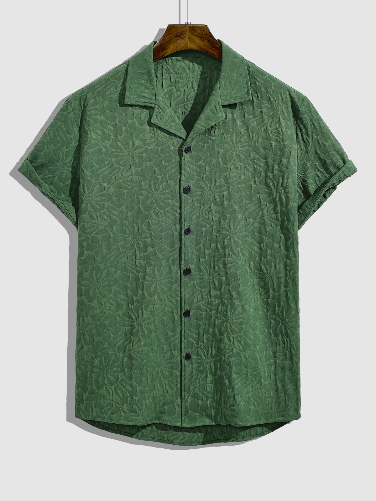 Ganny - Men's retro floral texture Cuban collar button-down shirt casual shorts set