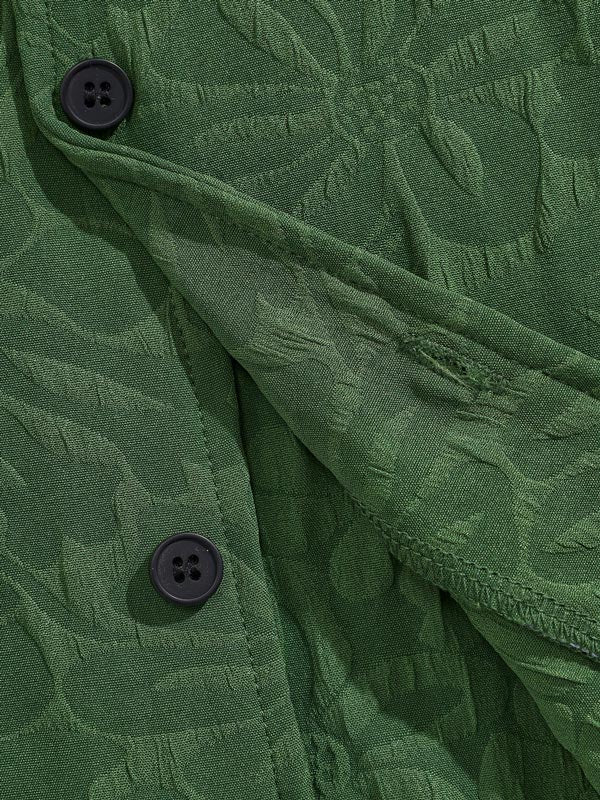 Ganny - Men's retro floral texture Cuban collar button-down shirt casual shorts set
