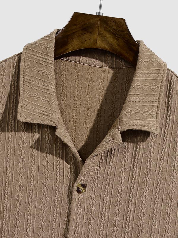 Kristof - Men's retro jacquard solid color short-sleeved shirt casual shorts set
