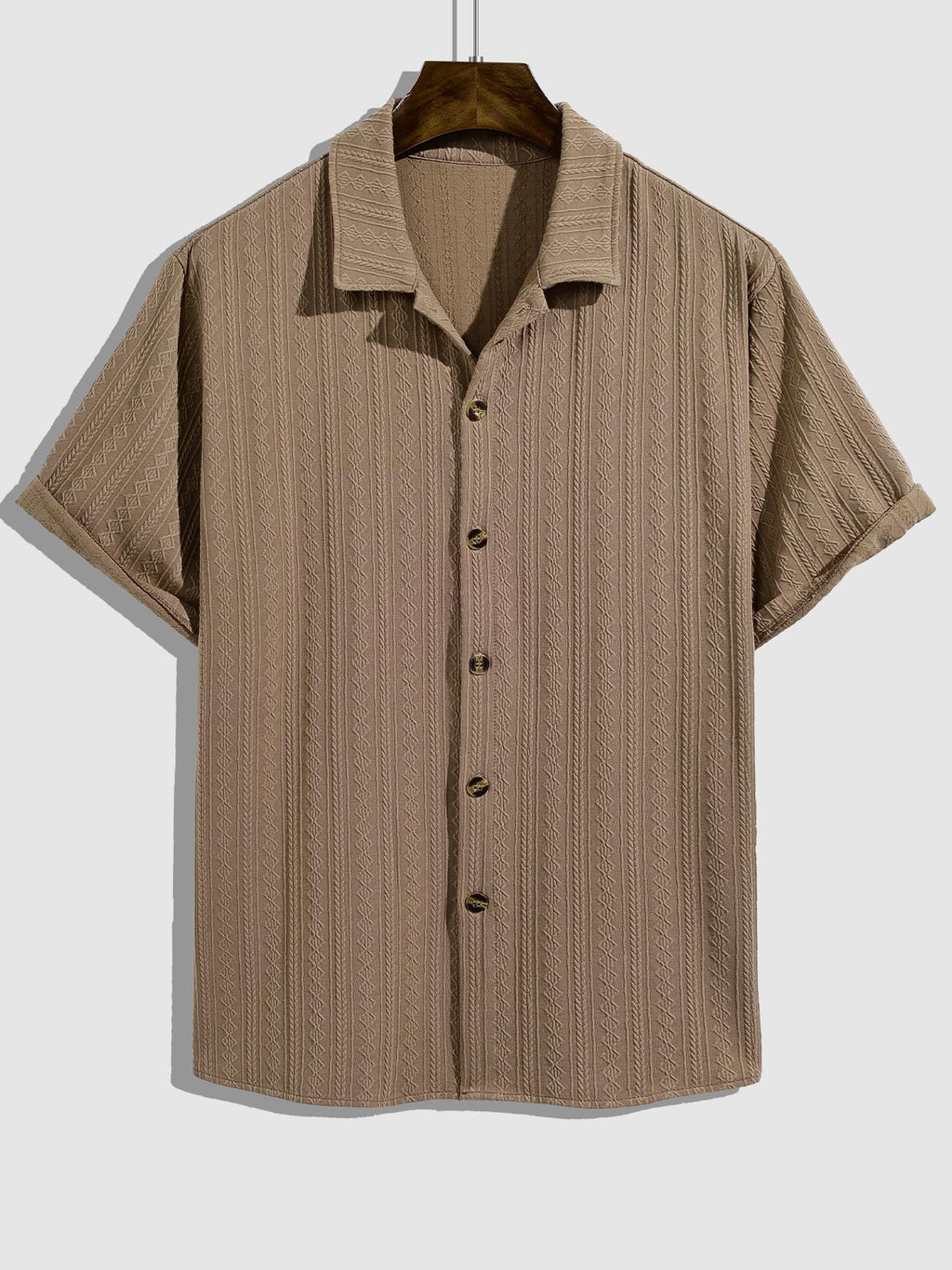 Kristof - Men's retro jacquard solid color short-sleeved shirt casual shorts set