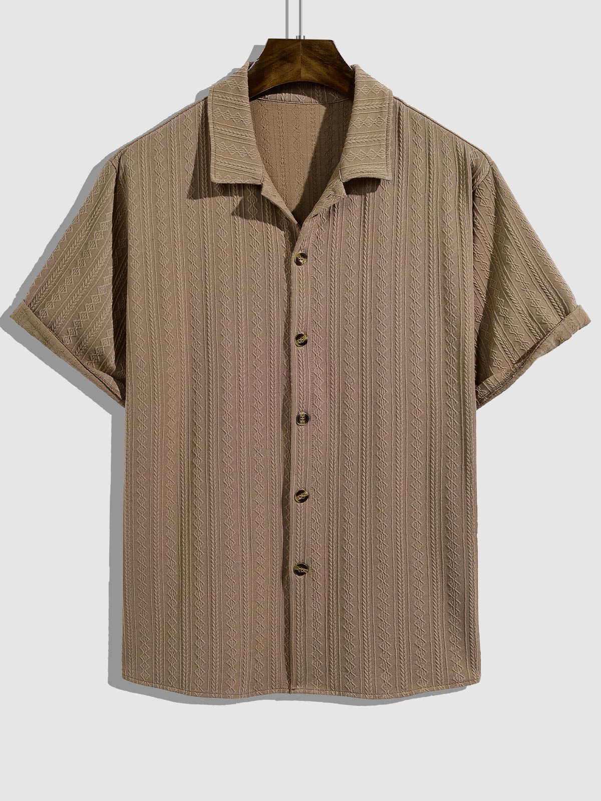 Kristof - Men's retro jacquard solid color short-sleeved shirt casual shorts set