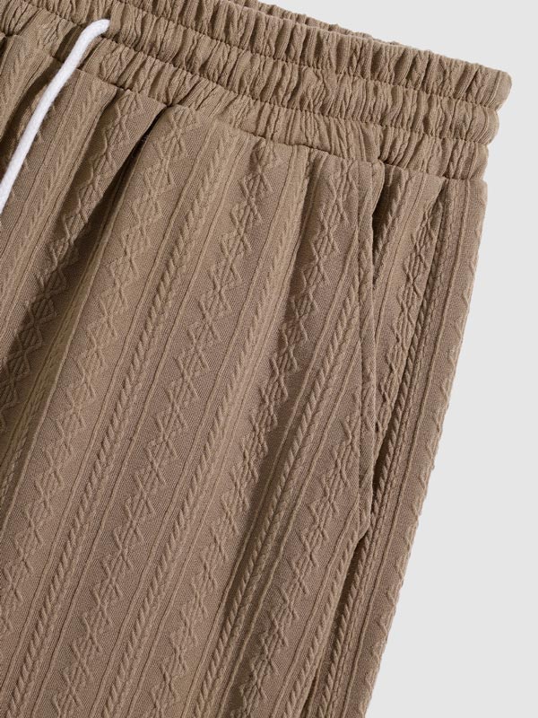 Kristof - Men's retro jacquard solid color short-sleeved shirt casual shorts set