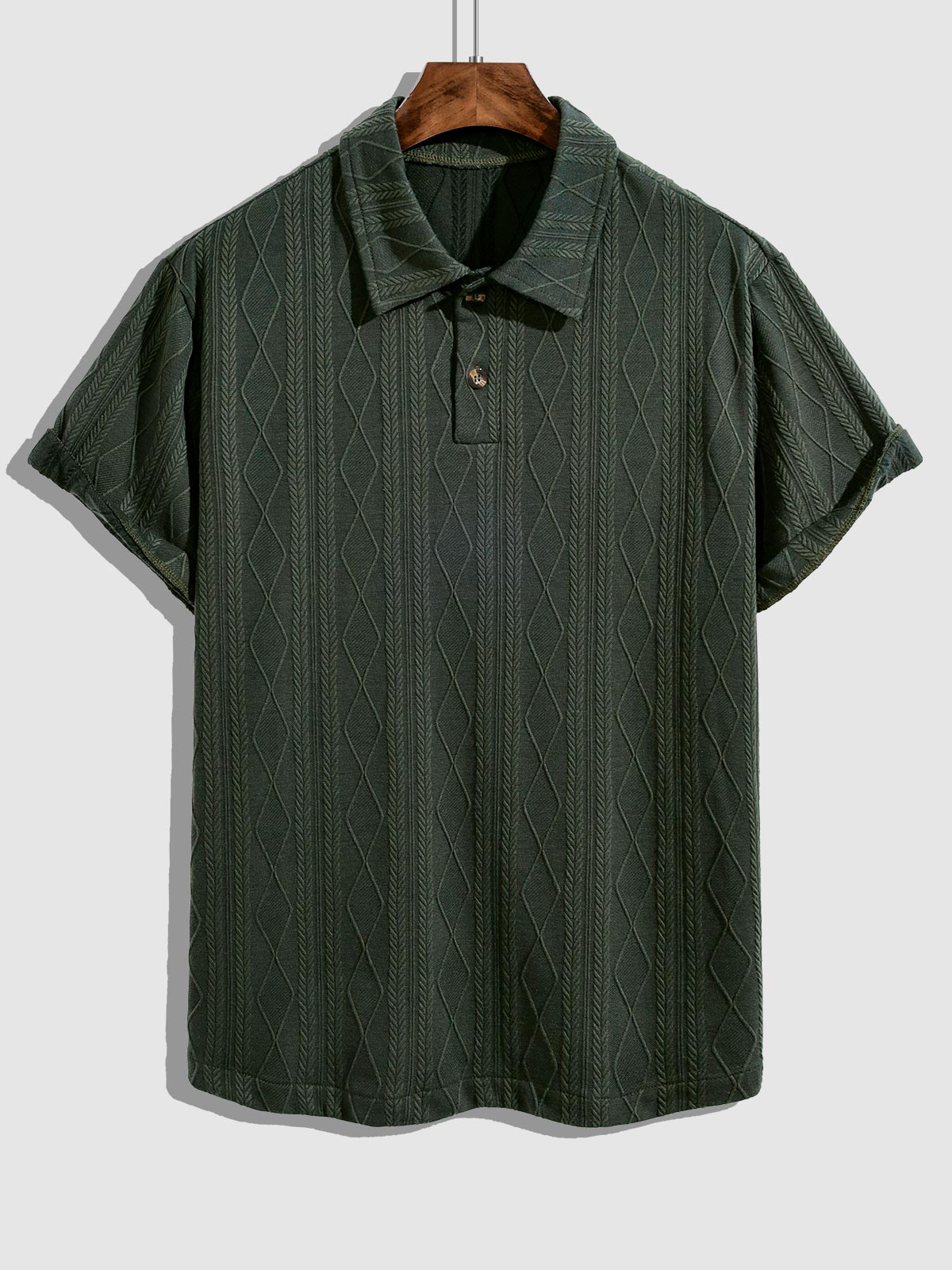 Leo - Men's  retro textured lapel polo shirt casual shorts set