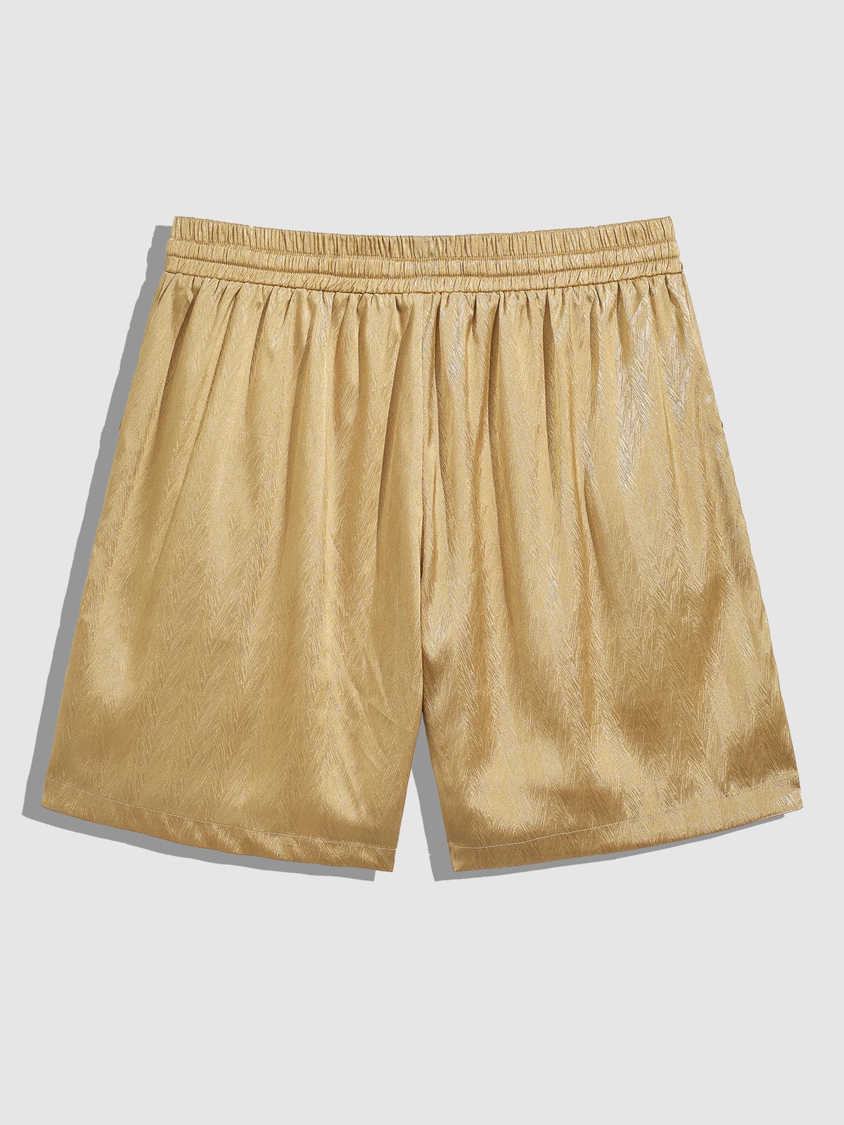 Fad - Men's Satin Cuban Collar Solid Color Shirt Casual Shorts Set