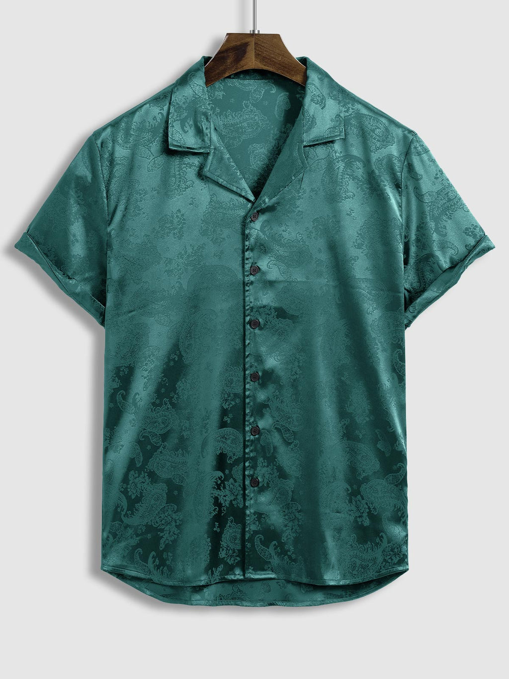 Sevi - Men's Satin Paisley Pattern  Cuban Collar Shirt Casual Shorts Set