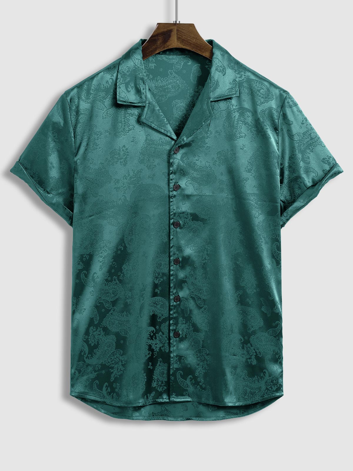 Sevi - Men's Satin Paisley Pattern  Cuban Collar Shirt Casual Shorts Set