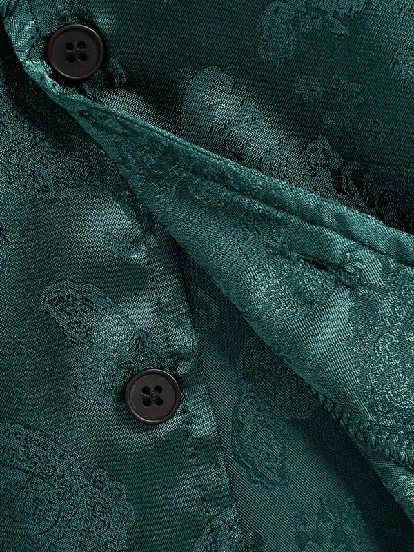 Sevi - Men's Satin Paisley Pattern  Cuban Collar Shirt Casual Shorts Set