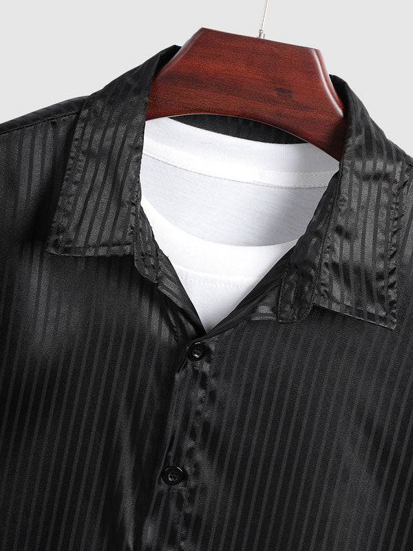 Niall - Men's satin striped business short-sleeved shirt casual shorts set