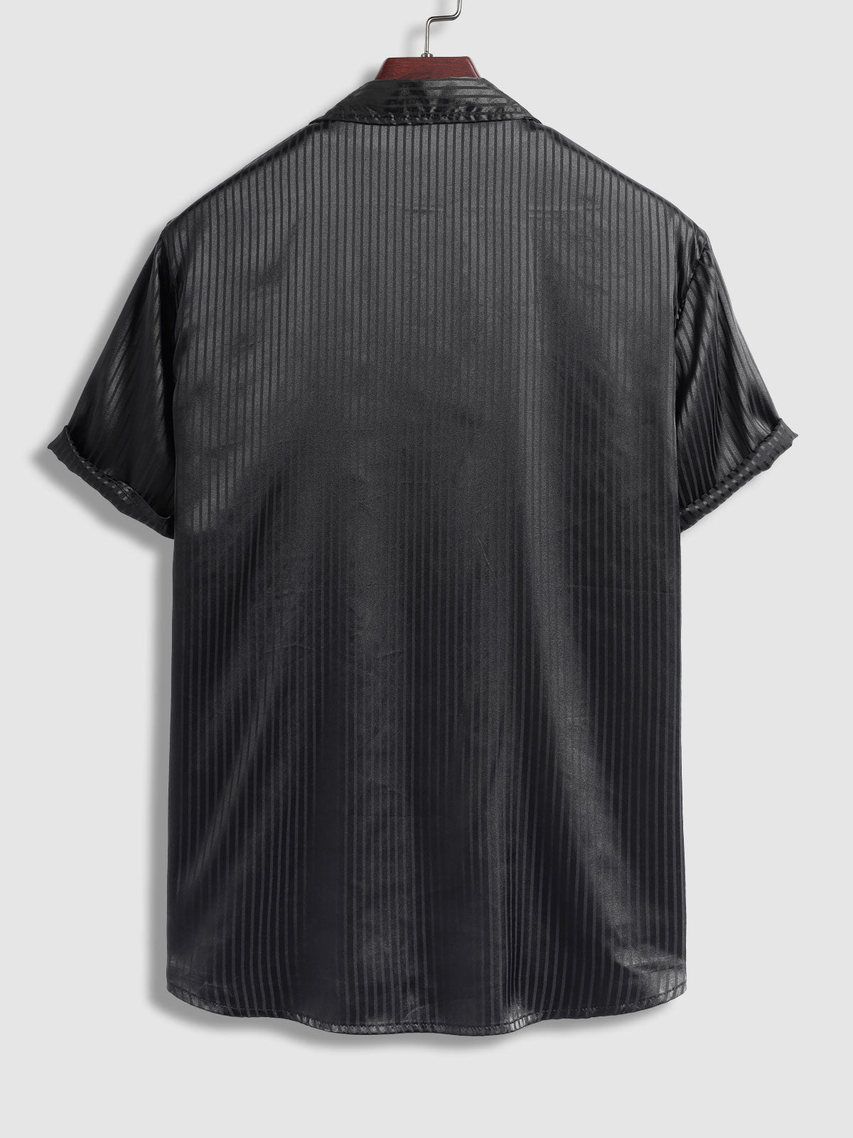 Niall - Men's satin striped business short-sleeved shirt casual shorts set