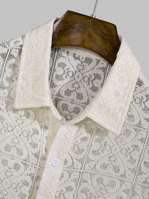 Phillip - Men's sexy hollow lapel short-sleeved shirt casual shorts set