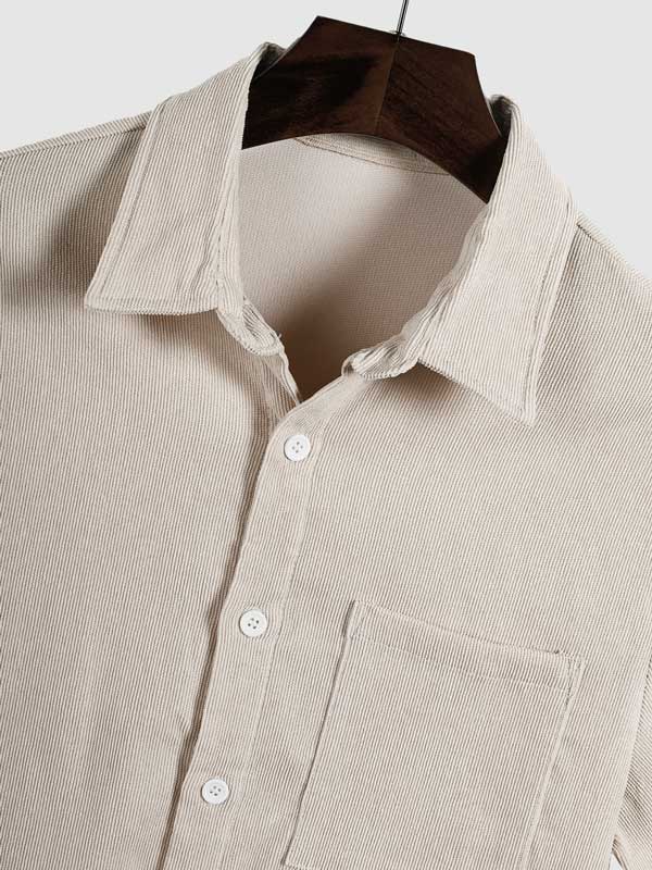 Will - Men's solid color corduroy casual short-sleeved shirt shorts set