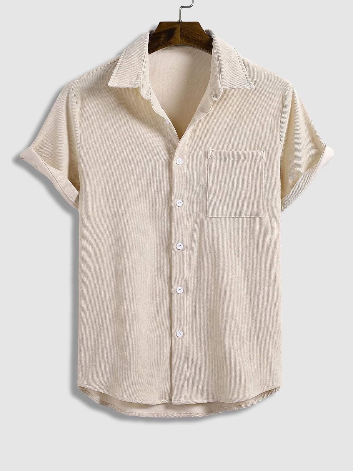 Will - Men's solid color corduroy casual short-sleeved shirt shorts set