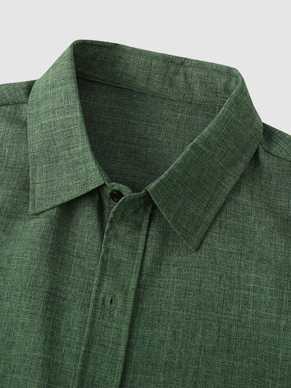 Zalde - Men's solid color cotton_linen shirt casual corduroy shorts set