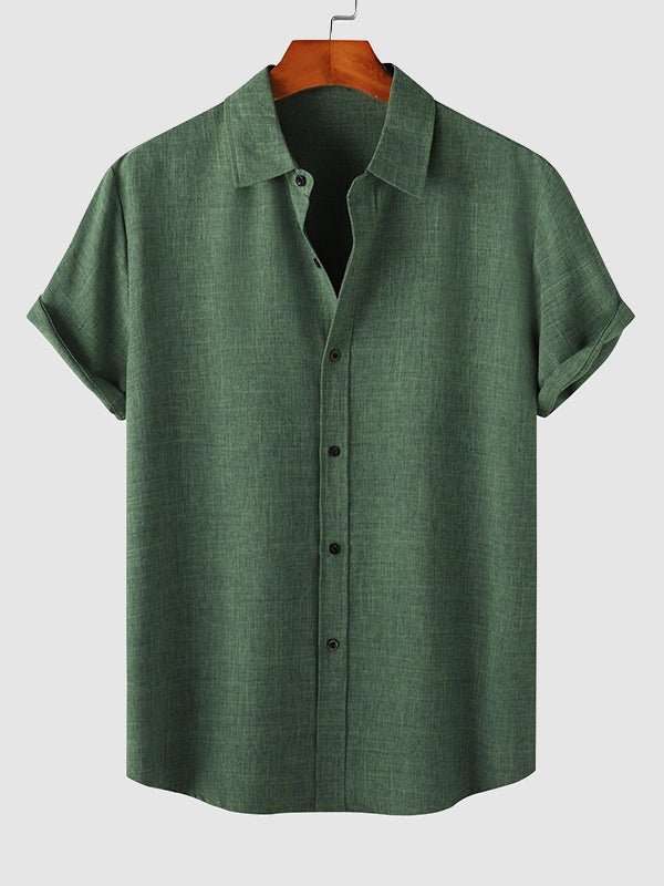 Zalde - Men's solid color cotton_linen shirt casual corduroy shorts set