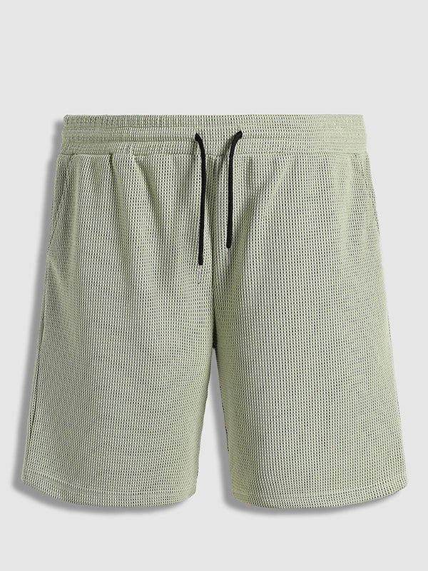 Quail - Men's solid color textured lapel polo casual shorts set