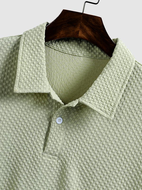 Quail - Men's solid color textured lapel polo casual shorts set