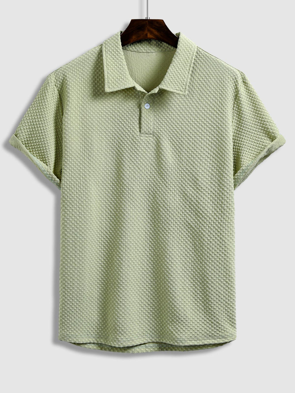 Quail - Men's solid color textured lapel polo casual shorts set