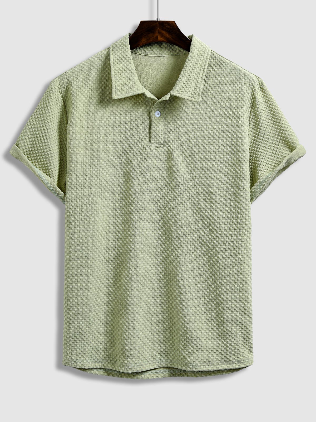 Quail - Men's solid color textured lapel polo casual shorts set