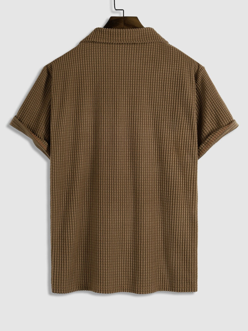 Sam - Men's solid color textured lapel T-shirt short-sleeved set