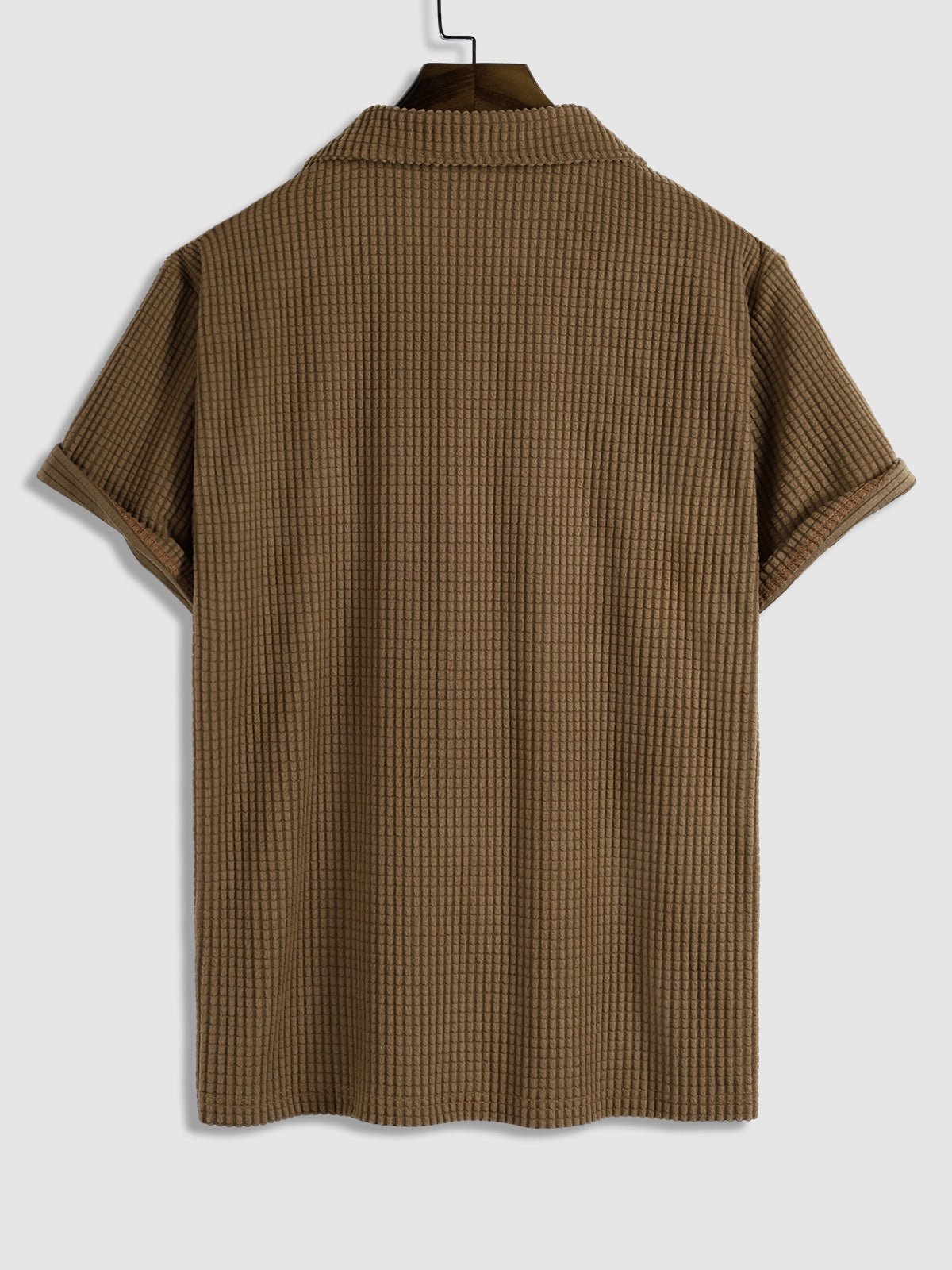 Sam - Men's solid color textured lapel T-shirt short-sleeved set