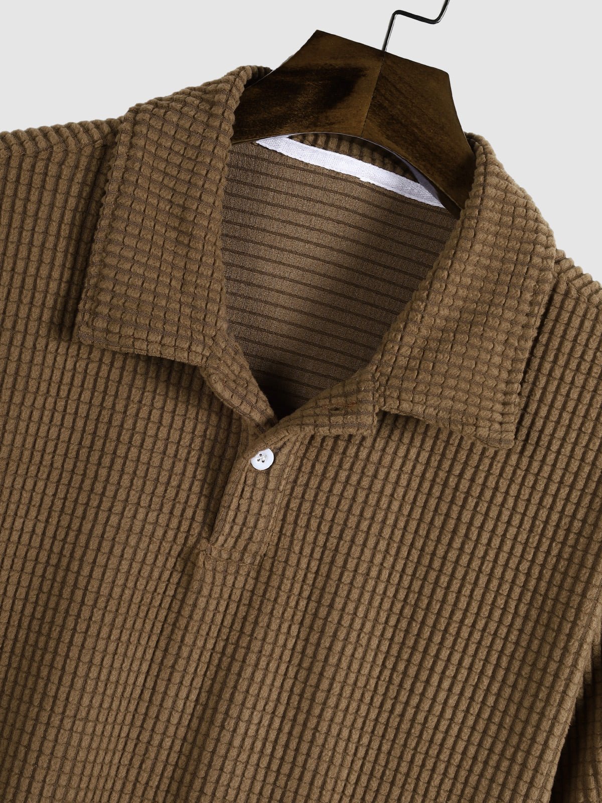 Sam - Men's solid color textured lapel T-shirt short-sleeved set
