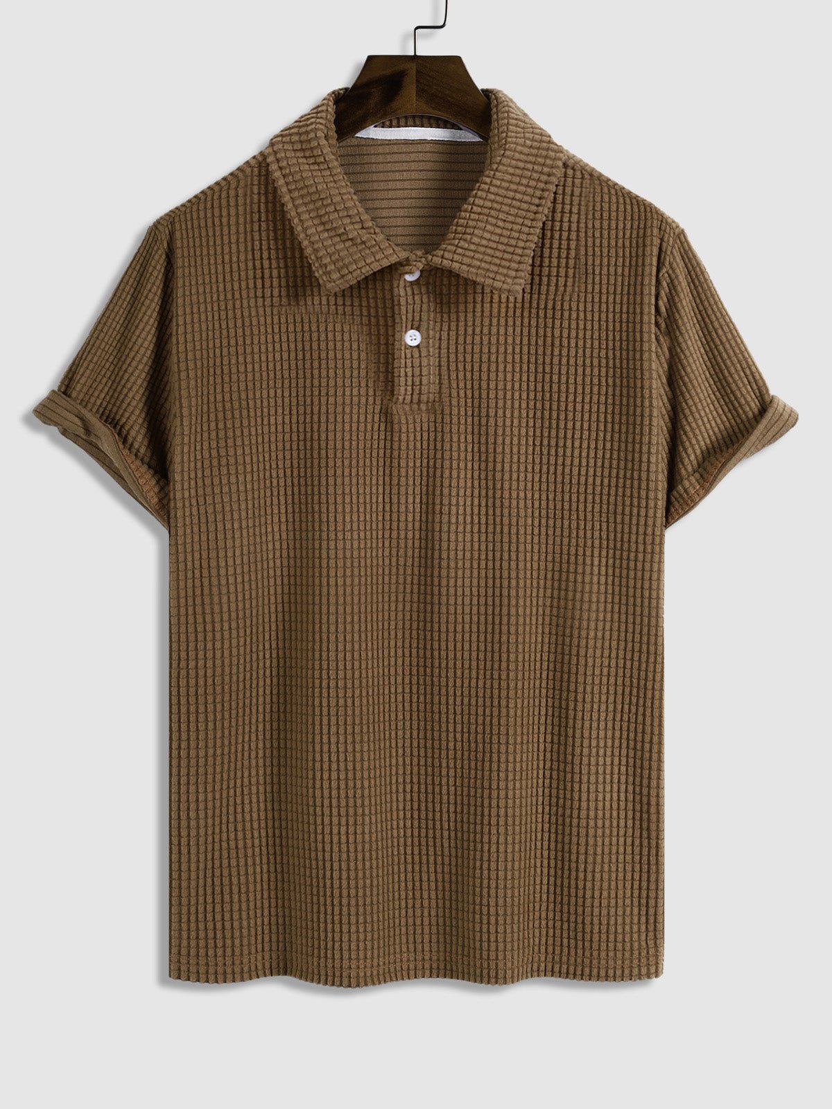 Sam - Men's solid color textured lapel T-shirt short-sleeved set