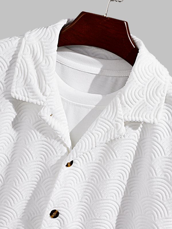 Oliver - Men's solid color wave terry texture shirt casual shorts set