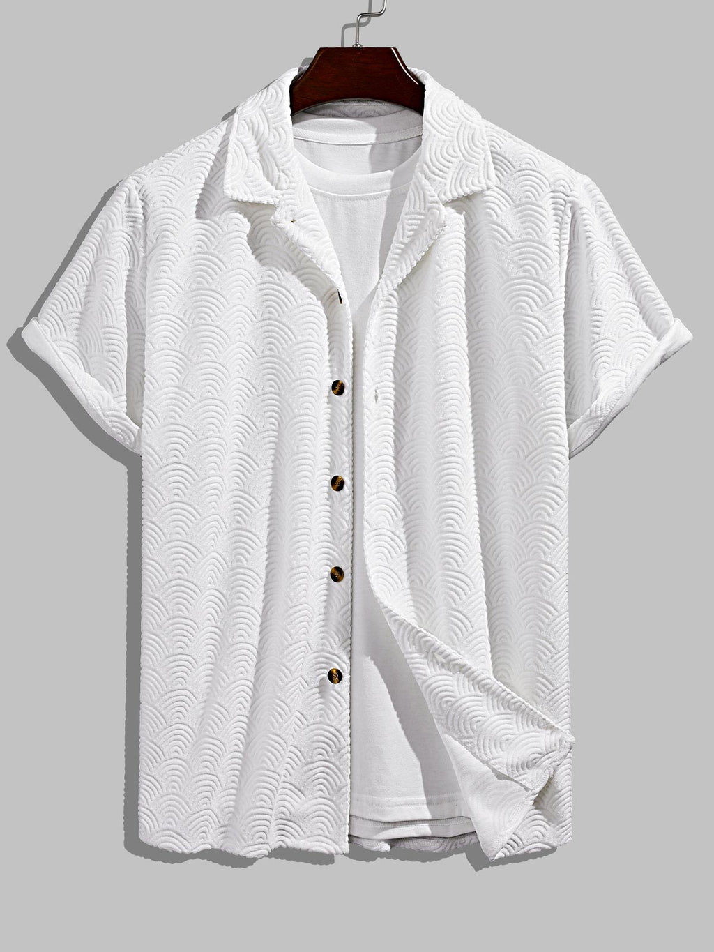 Oliver - Men's solid color wave terry texture shirt casual shorts set