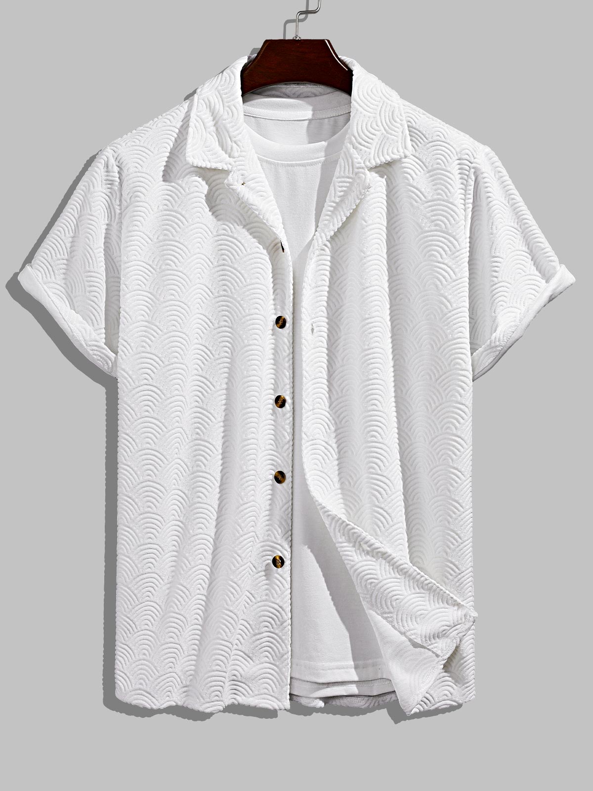 Oliver - Men's solid color wave terry texture shirt casual shorts set