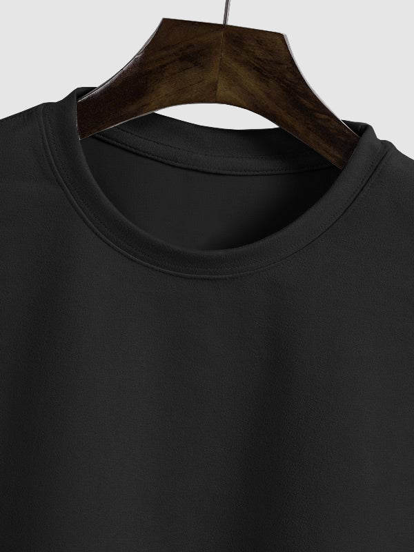 Igan - Men's Solid Suede Sleeveless Crew Neck T-Shirt Shorts Set