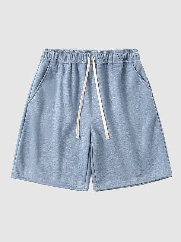 Igan - Men's Solid Suede Sleeveless Crew Neck T-Shirt Shorts Set