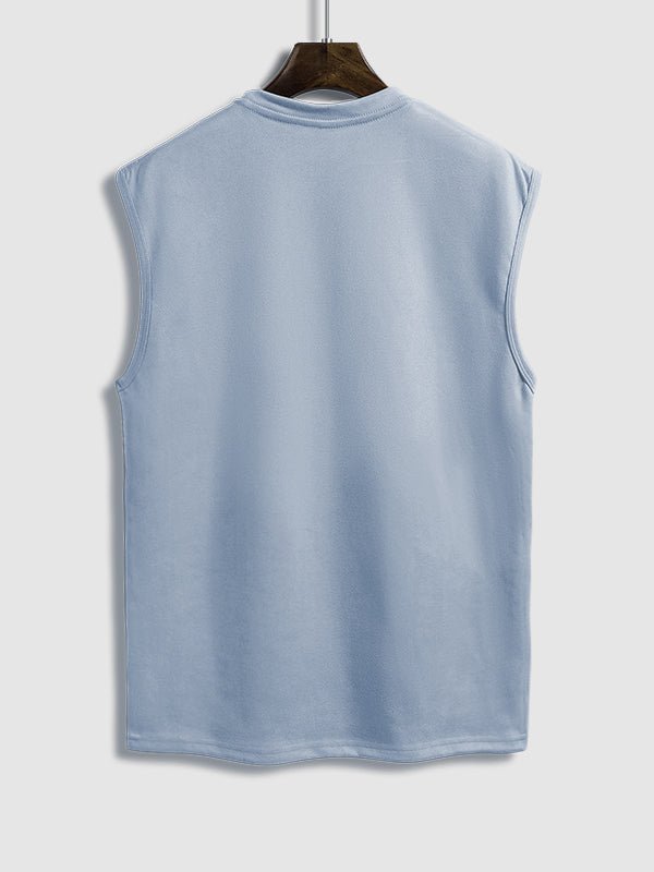 Igan - Men's Solid Suede Sleeveless Crew Neck T-Shirt Shorts Set