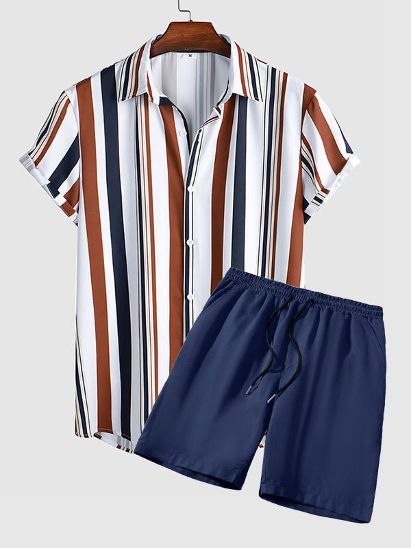 Tom - Men's striped printed casual shirt casual shorts set