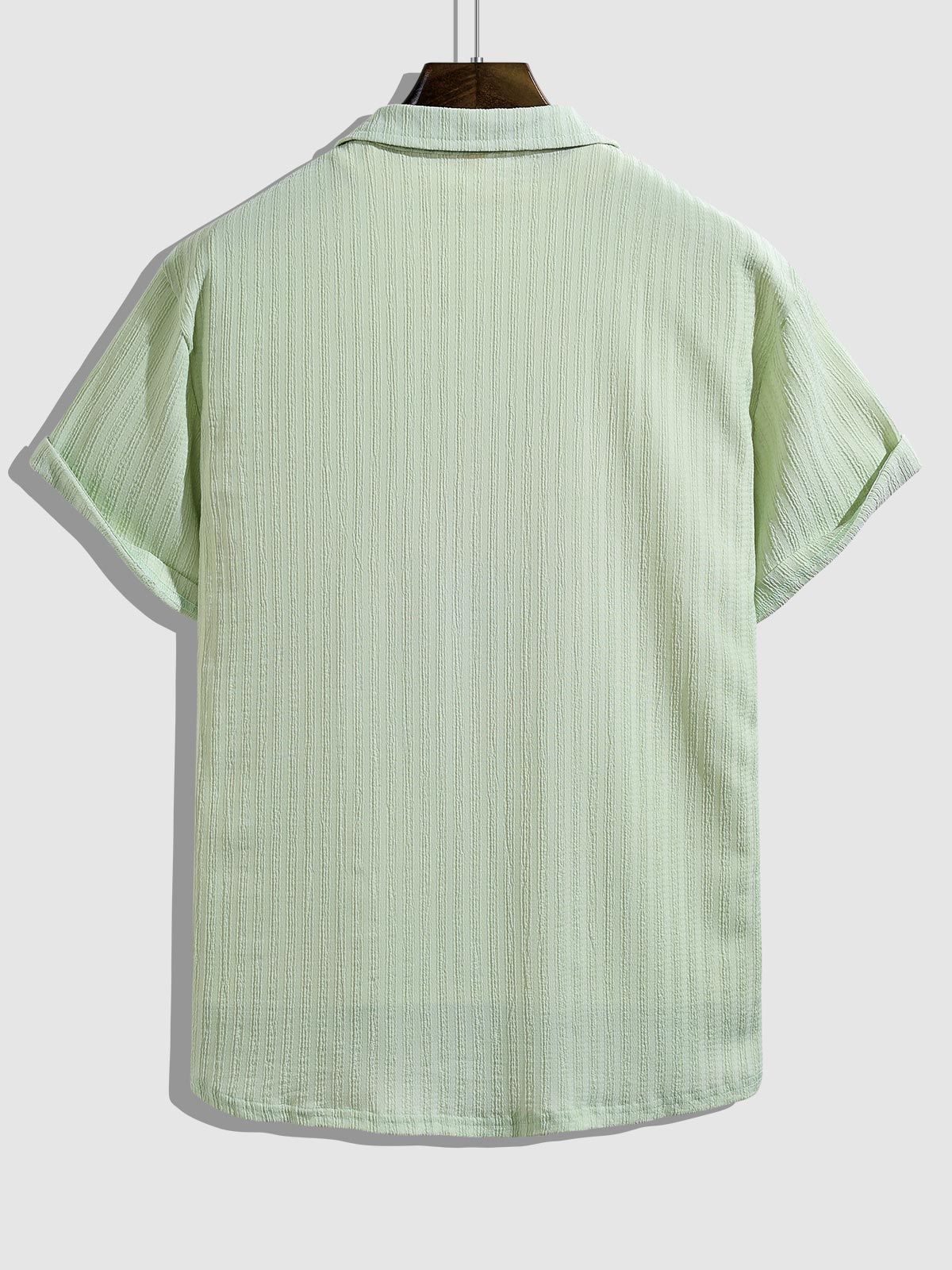 Endy - Men's Striped Textured Cuban Collar Button-Down Shirt Casual Shorts Set