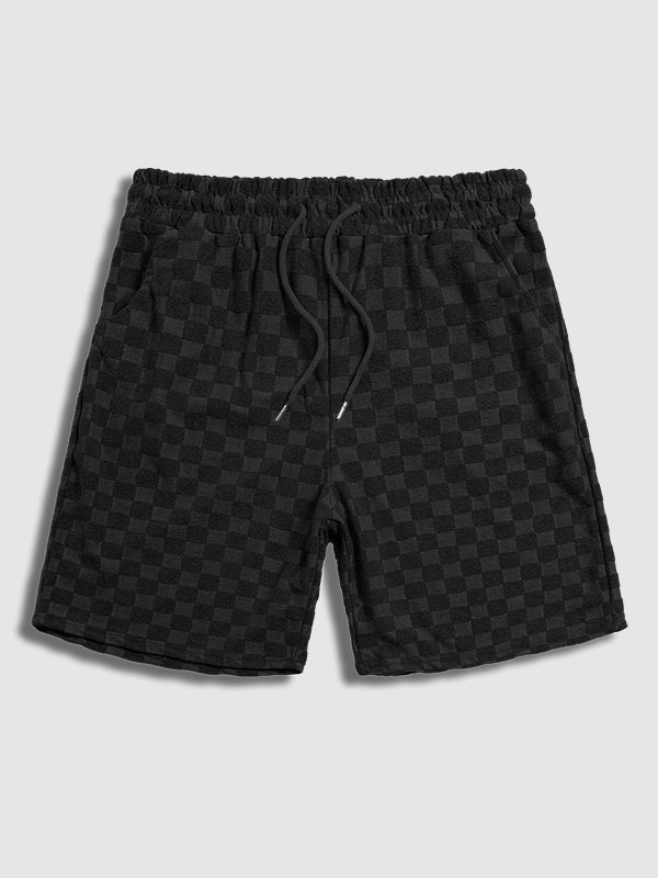 Van - Men's terry cloth plaid crew neck T-shirt shorts set