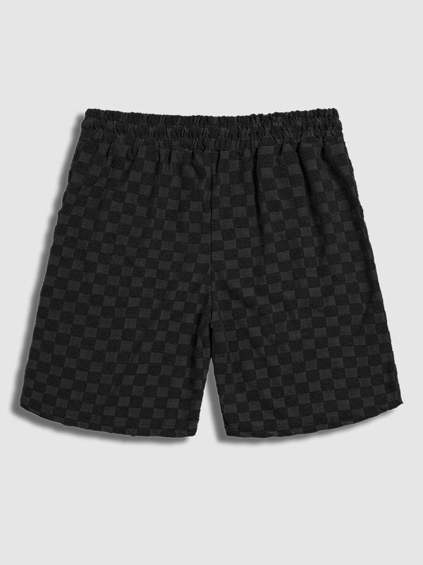 Van - Men's terry cloth plaid crew neck T-shirt shorts set