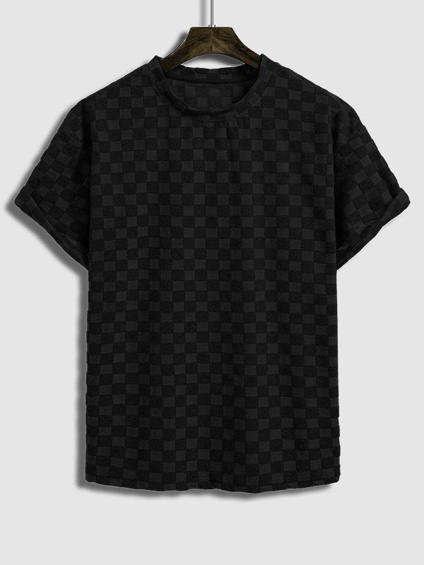 Van - Men's terry cloth plaid crew neck T-shirt shorts set