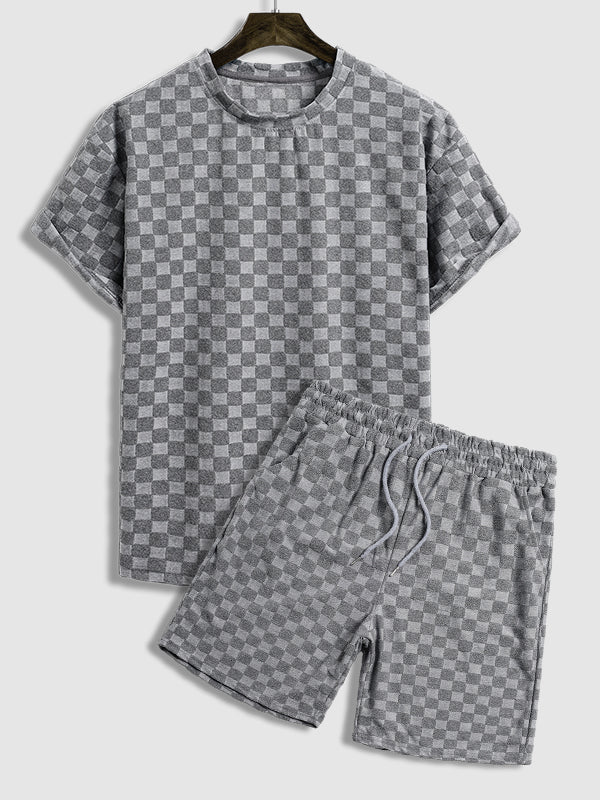 Van - Men's terry cloth plaid crew neck T-shirt shorts set